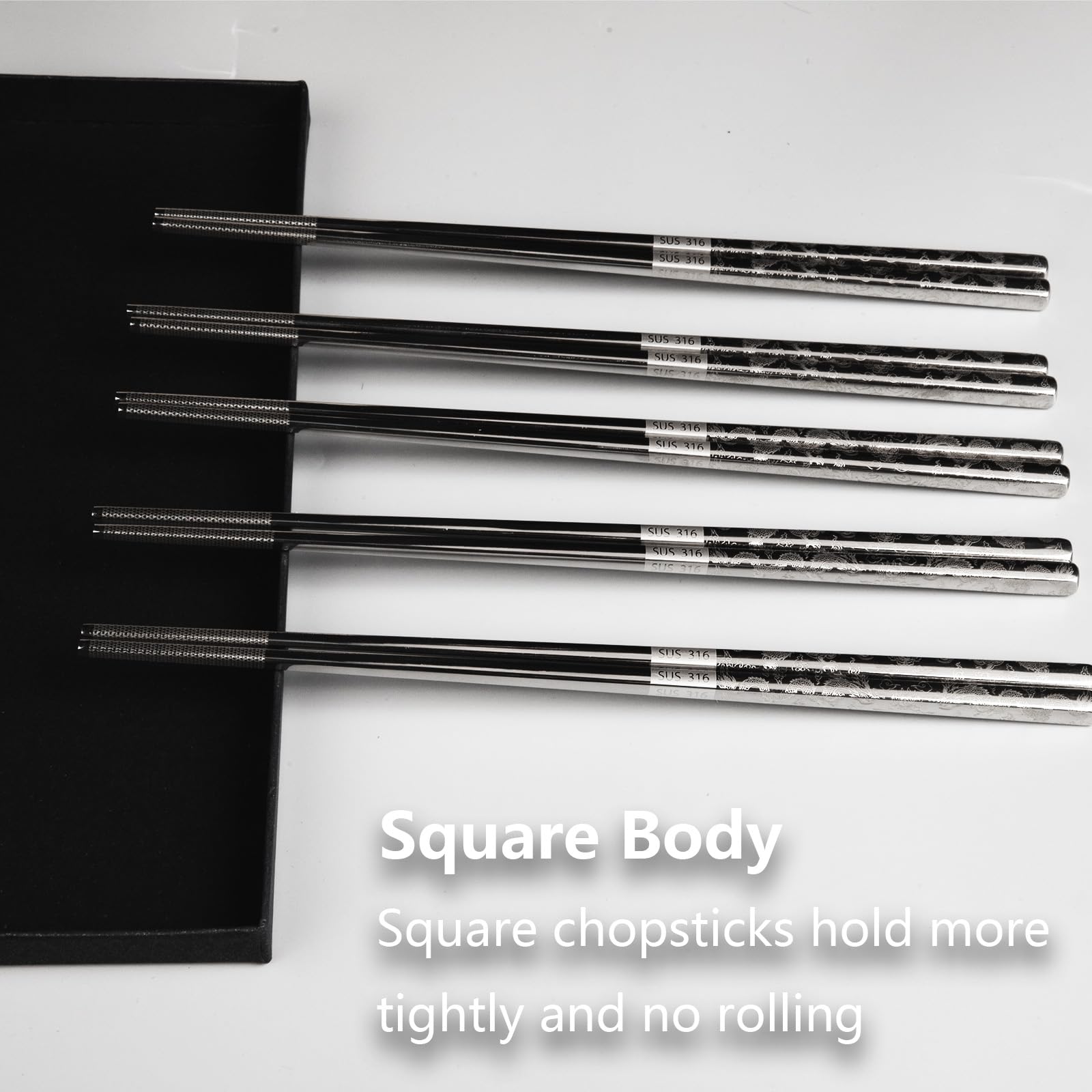 Kloveright textured-tip square-body chopsticks provide secure grip on slippery foods.