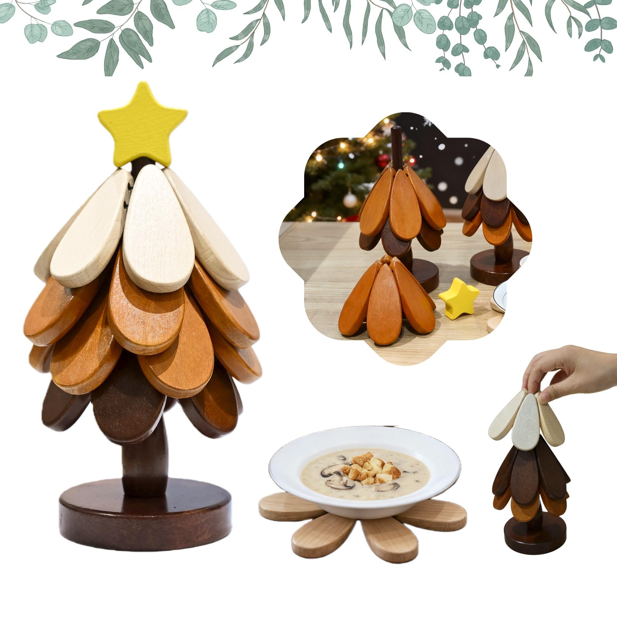 KLROAD wooden tree trivet in natural walnut wood protects countertops from hot dishes.