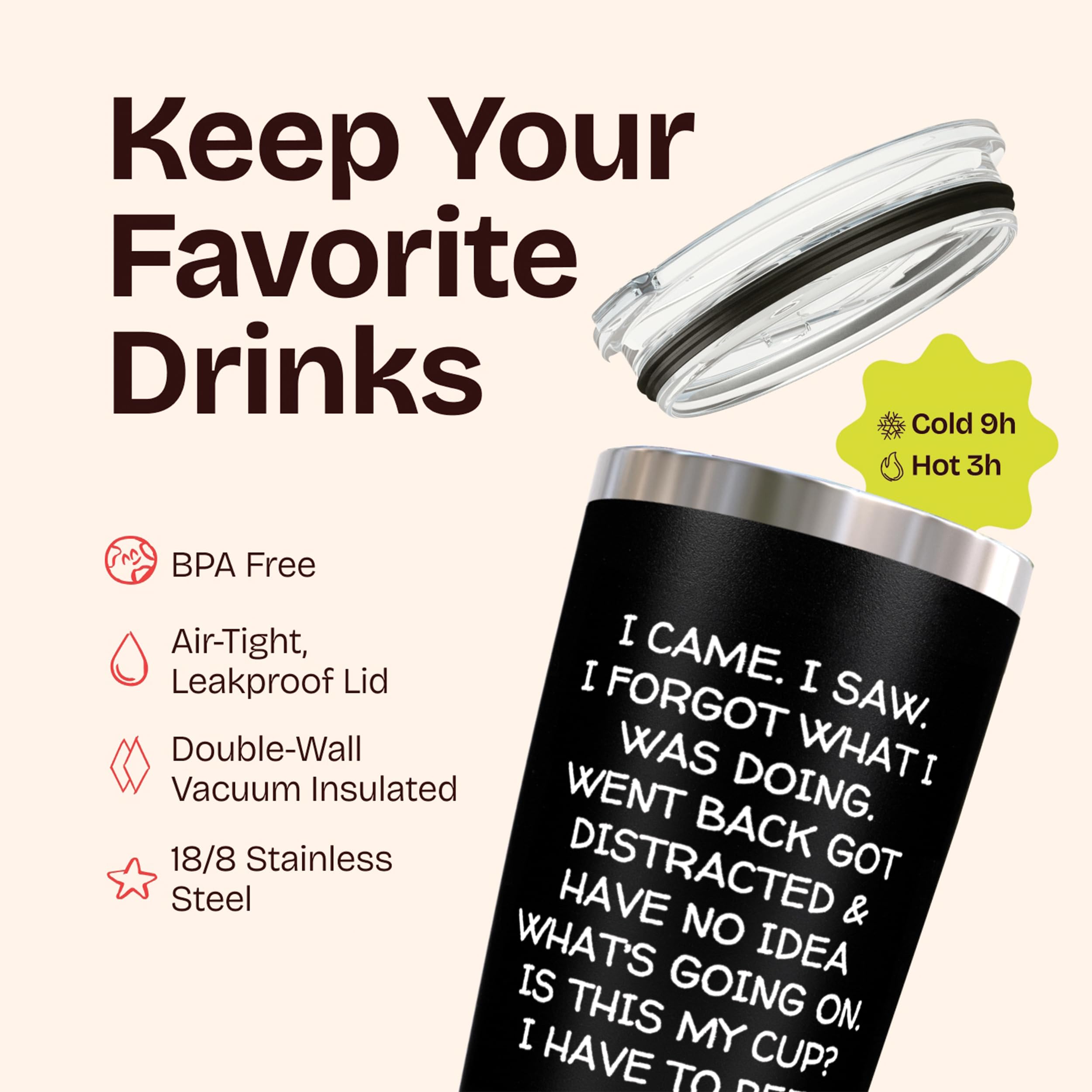 KLUBI 20-ounce tumbler keeps beverages hot or cold for hours