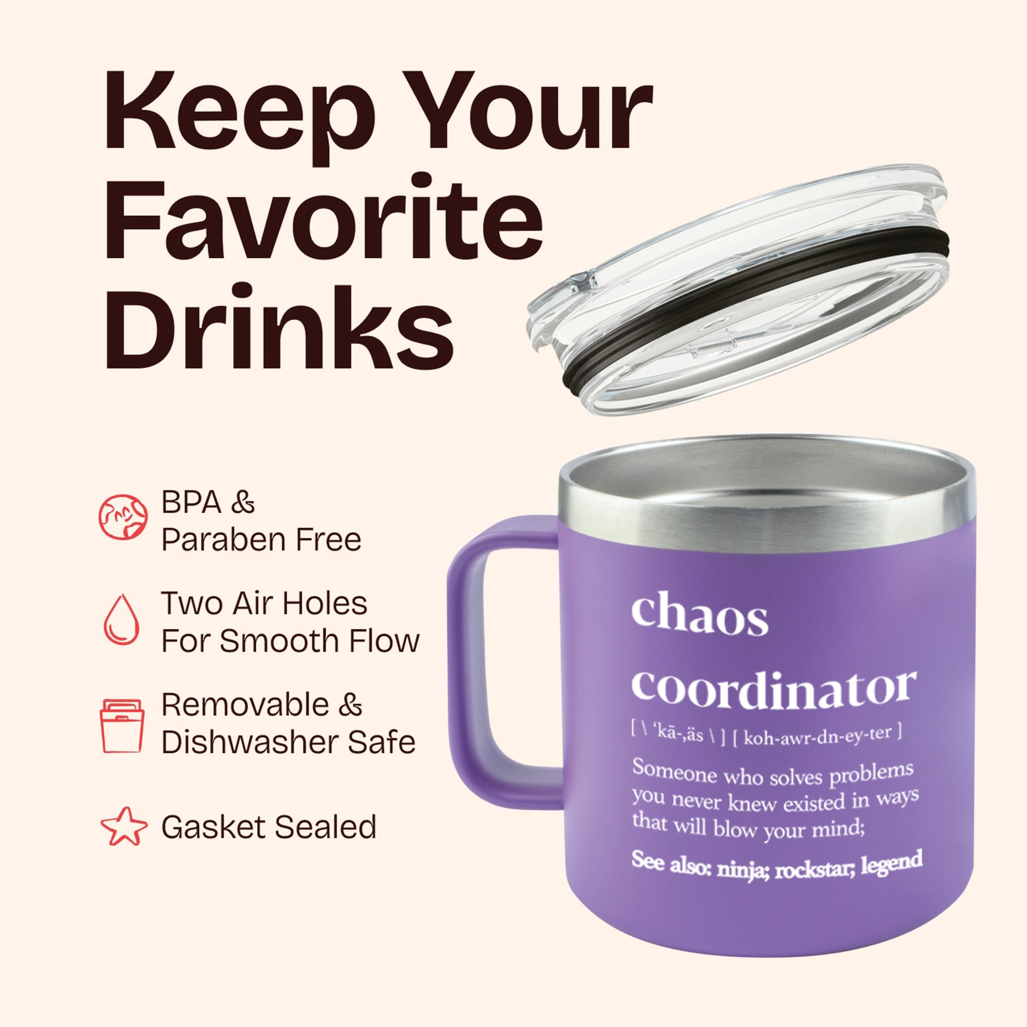 KLUBI Chaos Coordinator tumbler purple inside gym bag for long shifts