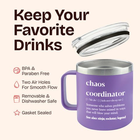 KLUBI Chaos Coordinator tumbler purple inside gym bag for long shifts