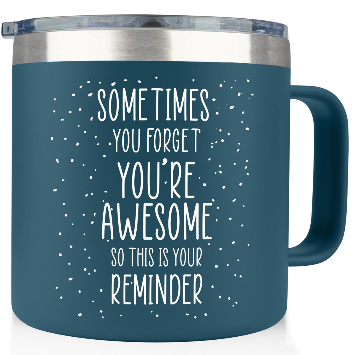 KLUBI navy 14oz coffee mug side view showcases sturdy ceramic for daily use