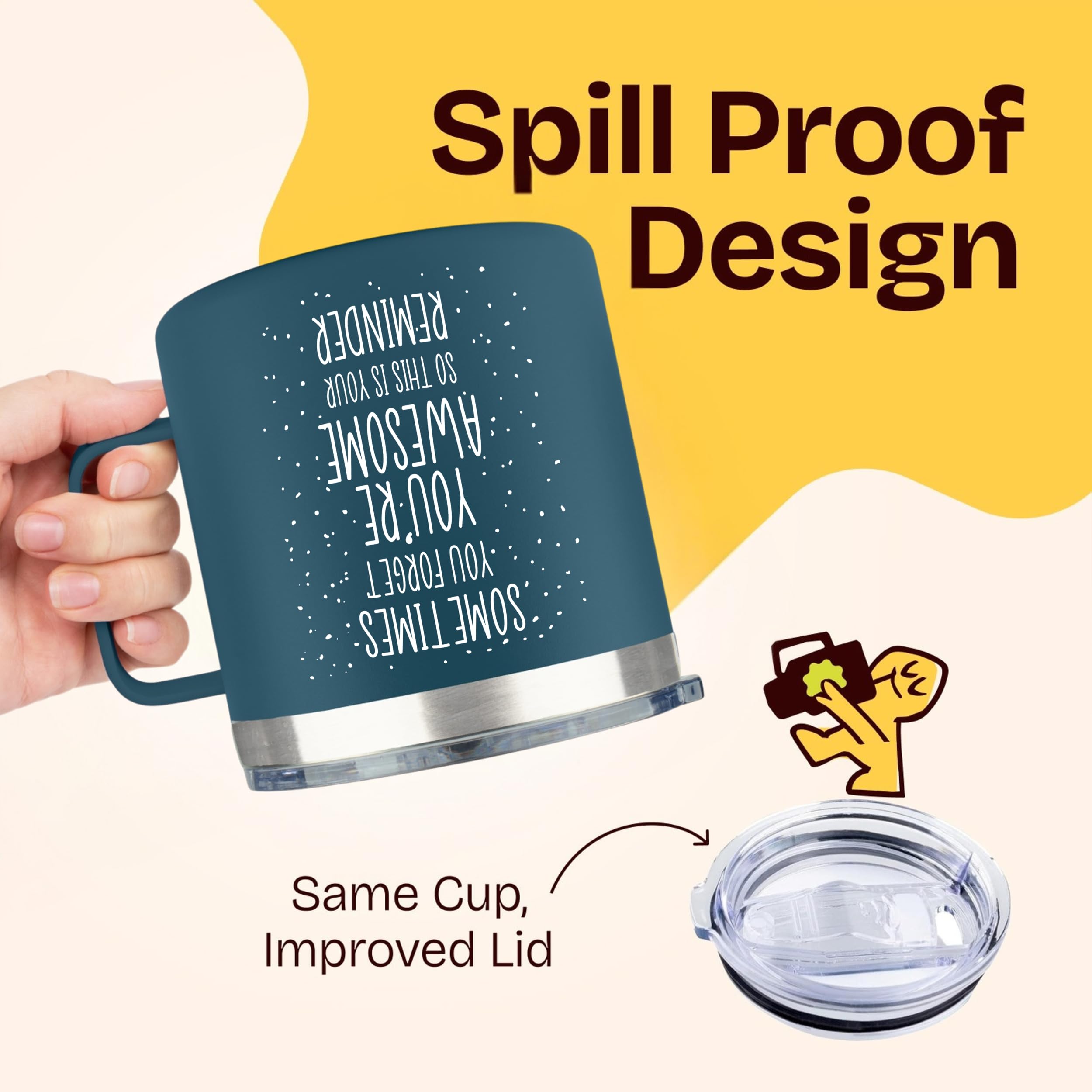 KLUBI navy 14oz mug text print close-up shows witty message for office moments