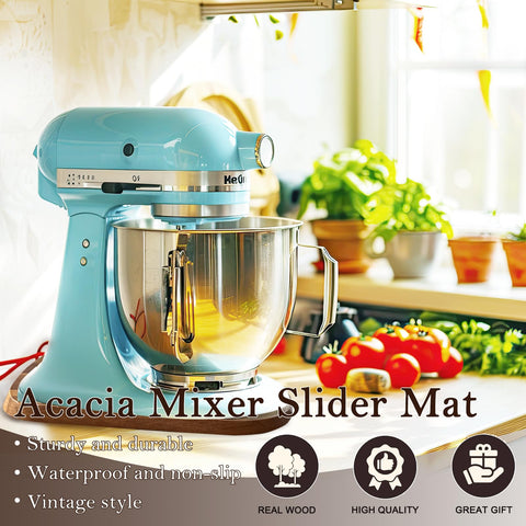 Klxuyuo acacia wood mat protects countertops while moving the mixer