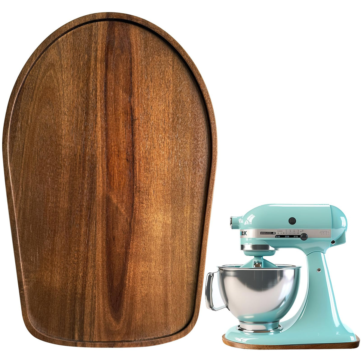 Klxuyuo acacia wood mixer slider mat on countertop enables easy repositioning