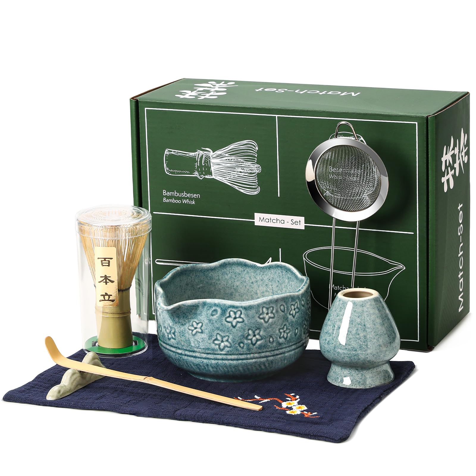 Klyoca ceramic blue matcha bowl for smooth pouring and tasting ritual.