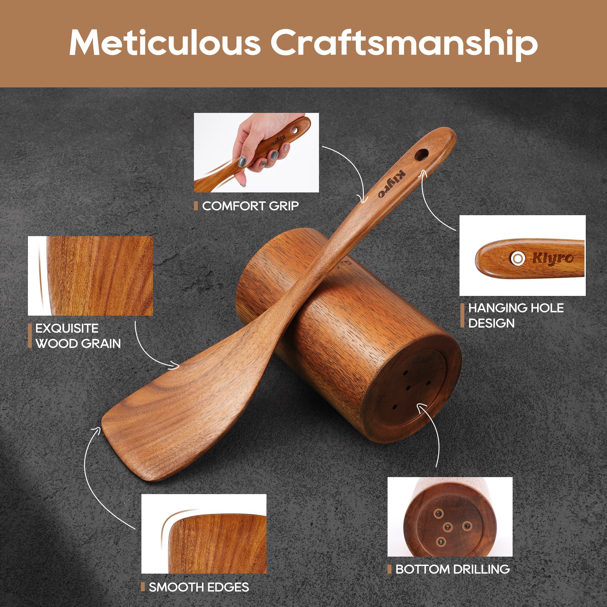 KLYRO wooden spatula set with ergonomic grip for comfortable stirring