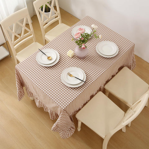 K MASANIJI taupe-white dining tablecloth drapes over a 120x60 setup.
