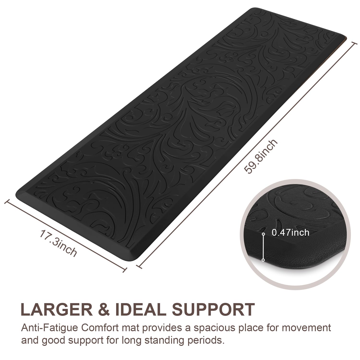 KMAT anti-slip beveled edge design enhances safety on wet or busy kitchen floors.