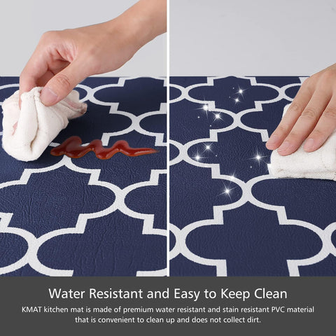 KMAT blue non-slip bottom keeps mat stable on tiles and wood