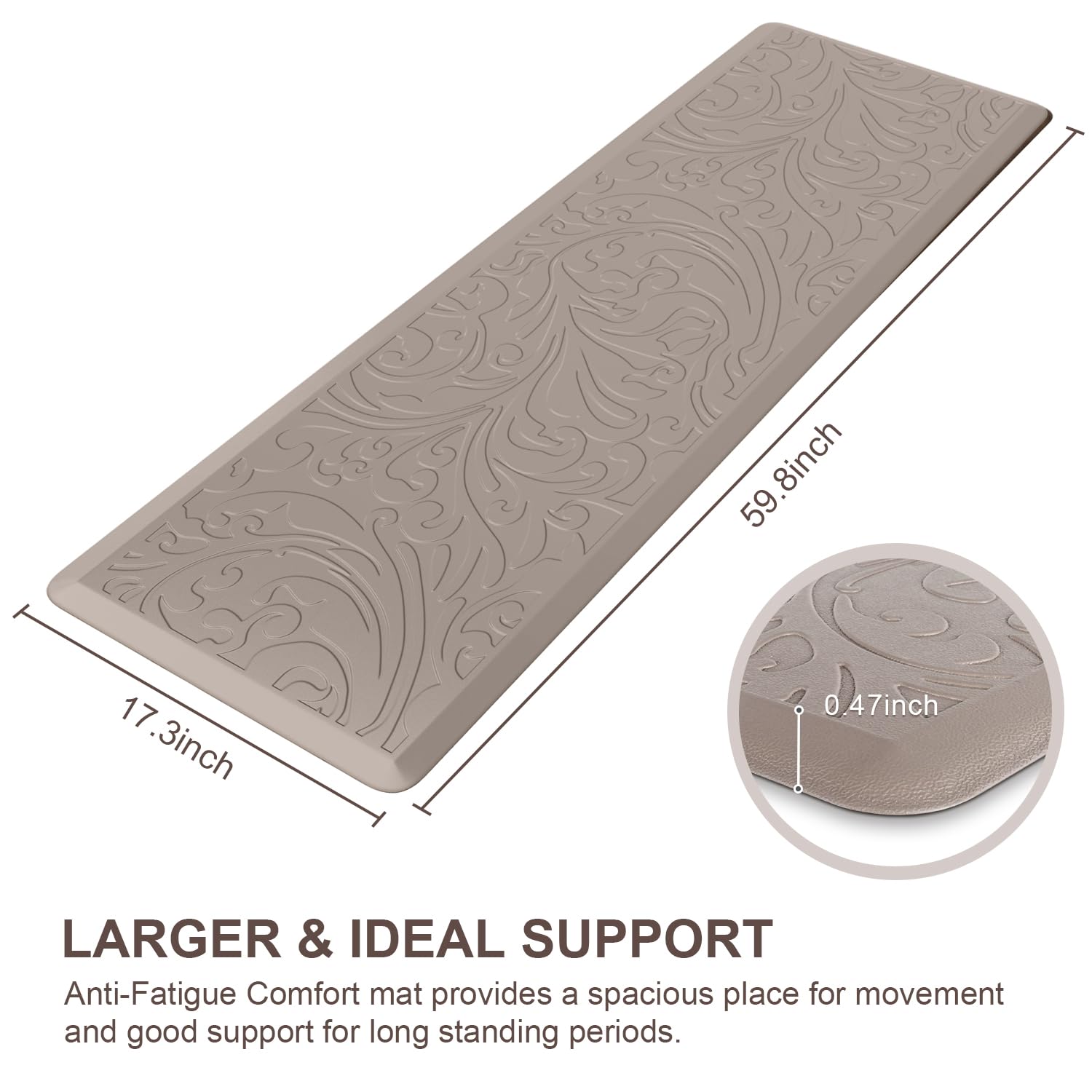 KMAT kitchen mat waterproof surface with textured top for easy cleaning.