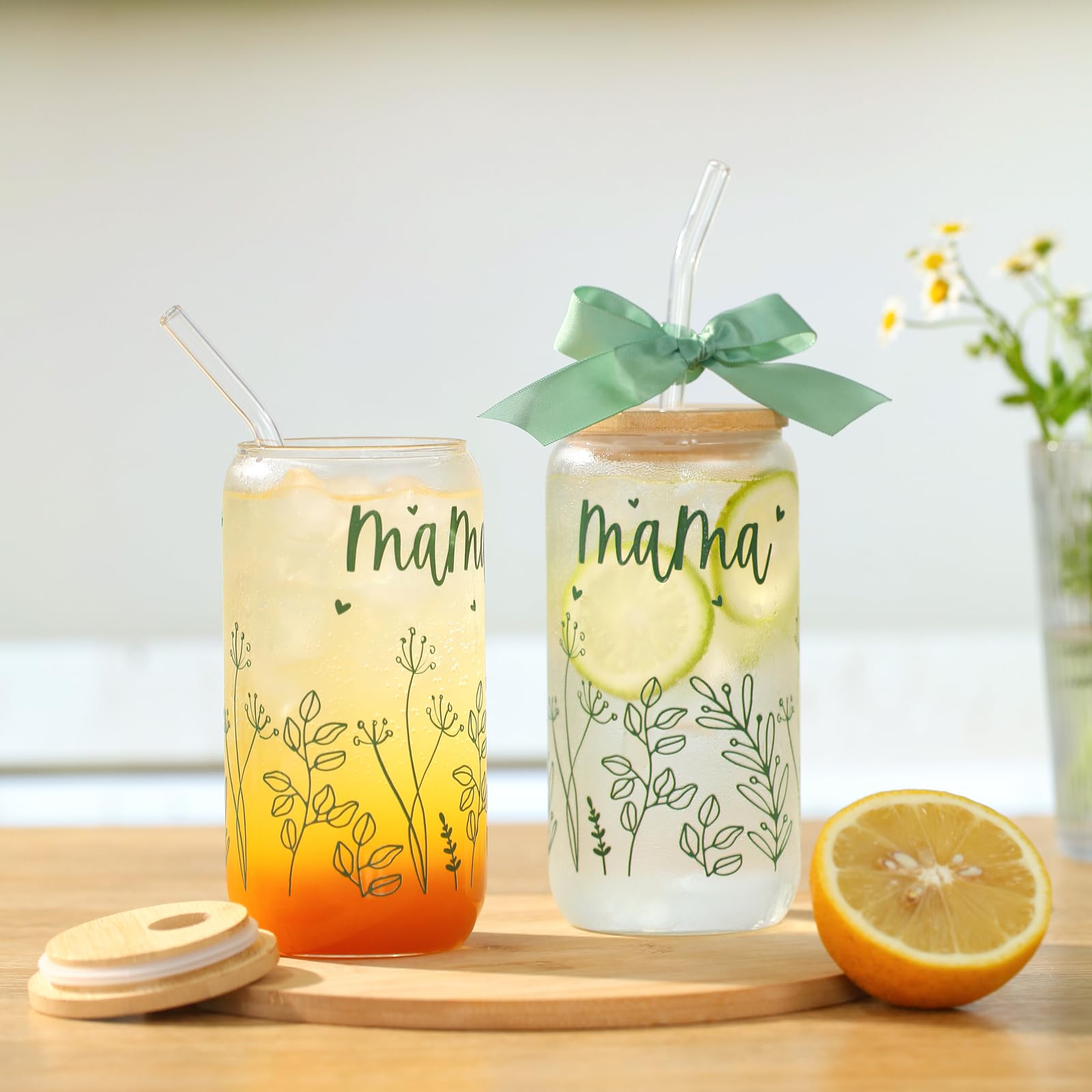 KMCCUMBER Bow Mama glass cup with glass straw