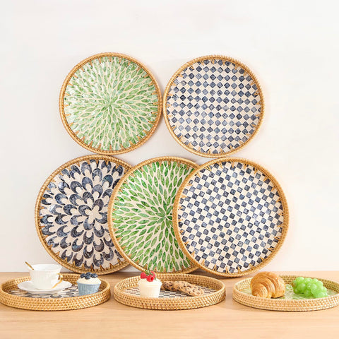 Kmelep decorative rattan basket tray for storage and organization