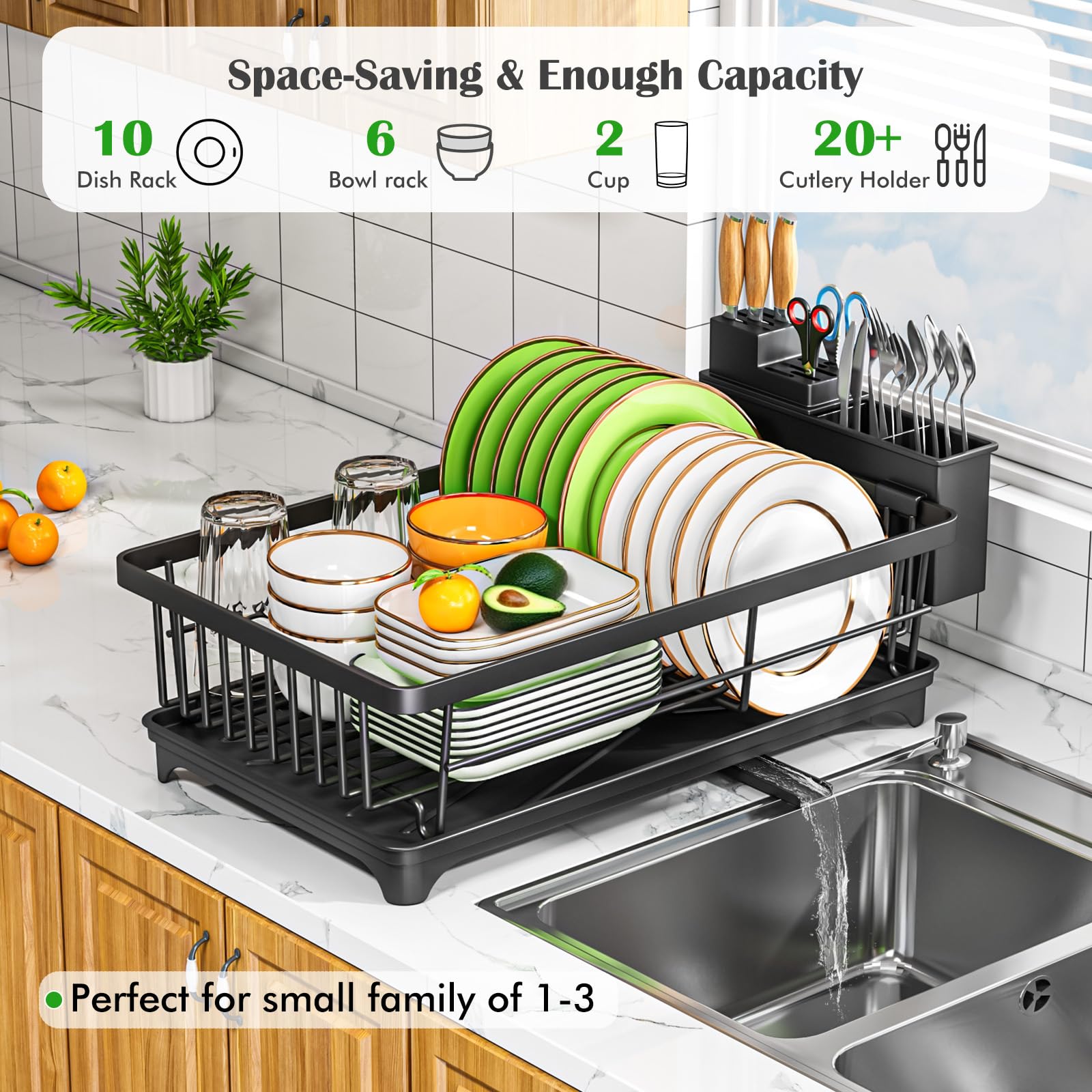Kmiectse dish drying rack offers easy, tool-free assembly for quick setup.