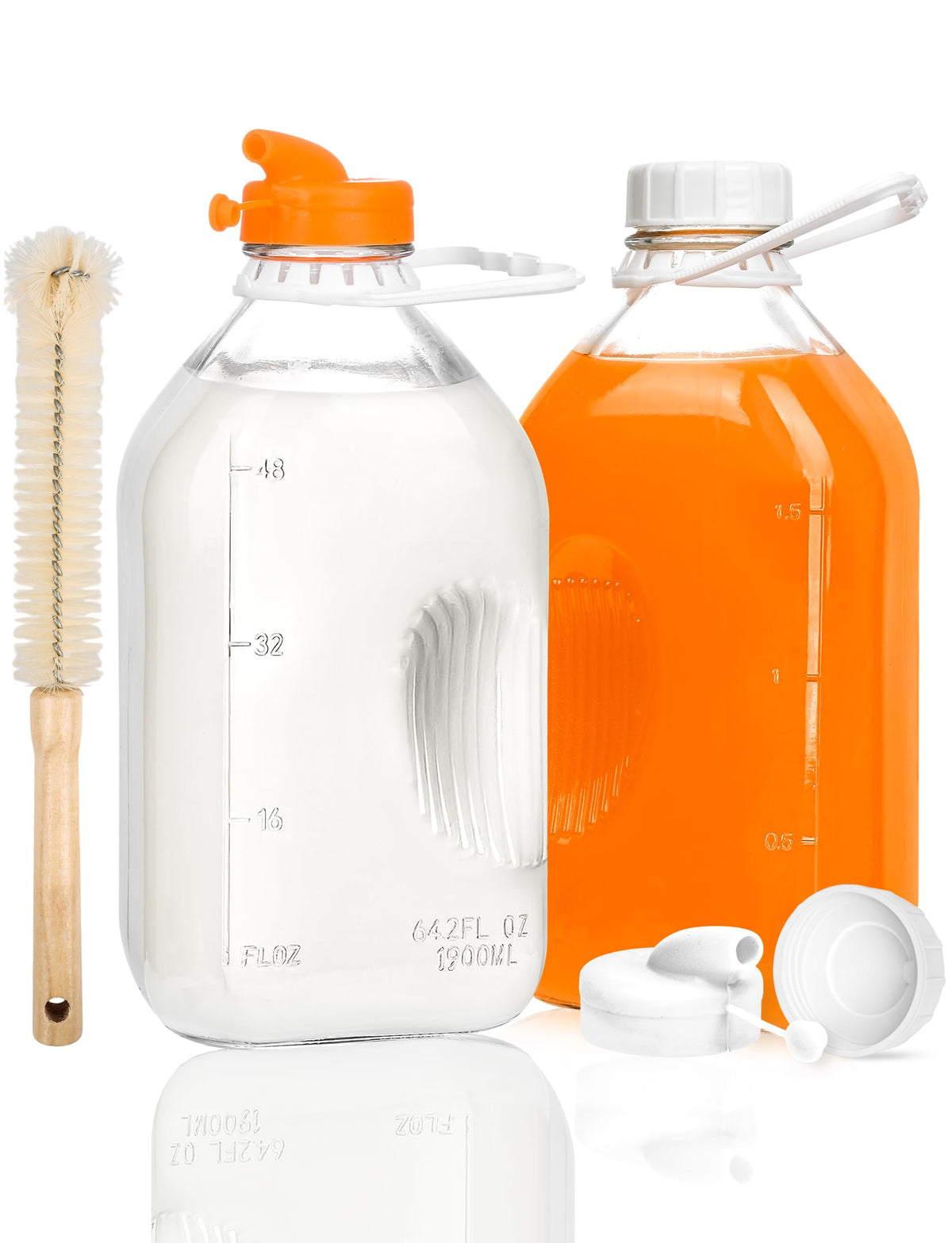 KMIGRUAN 2QT glass milk bottle with lid for fresh milk storage and easy pouring.