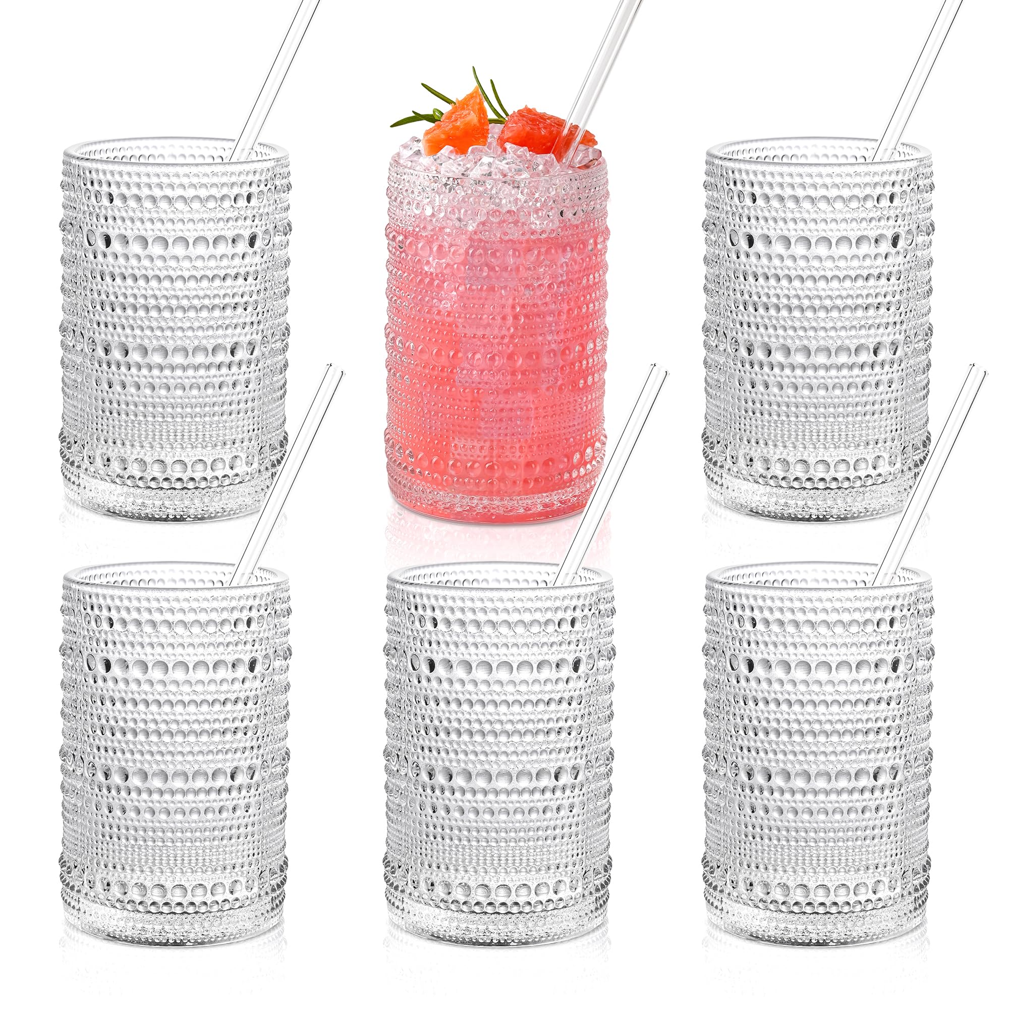 KMIGRUAN hobnail glasses set of 6 for cocktails and water with vintage charm