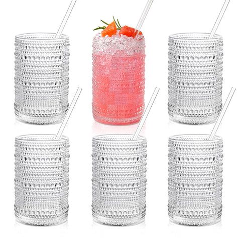 KMIGRUAN hobnail glasses set of 6 for cocktails and water with vintage charm