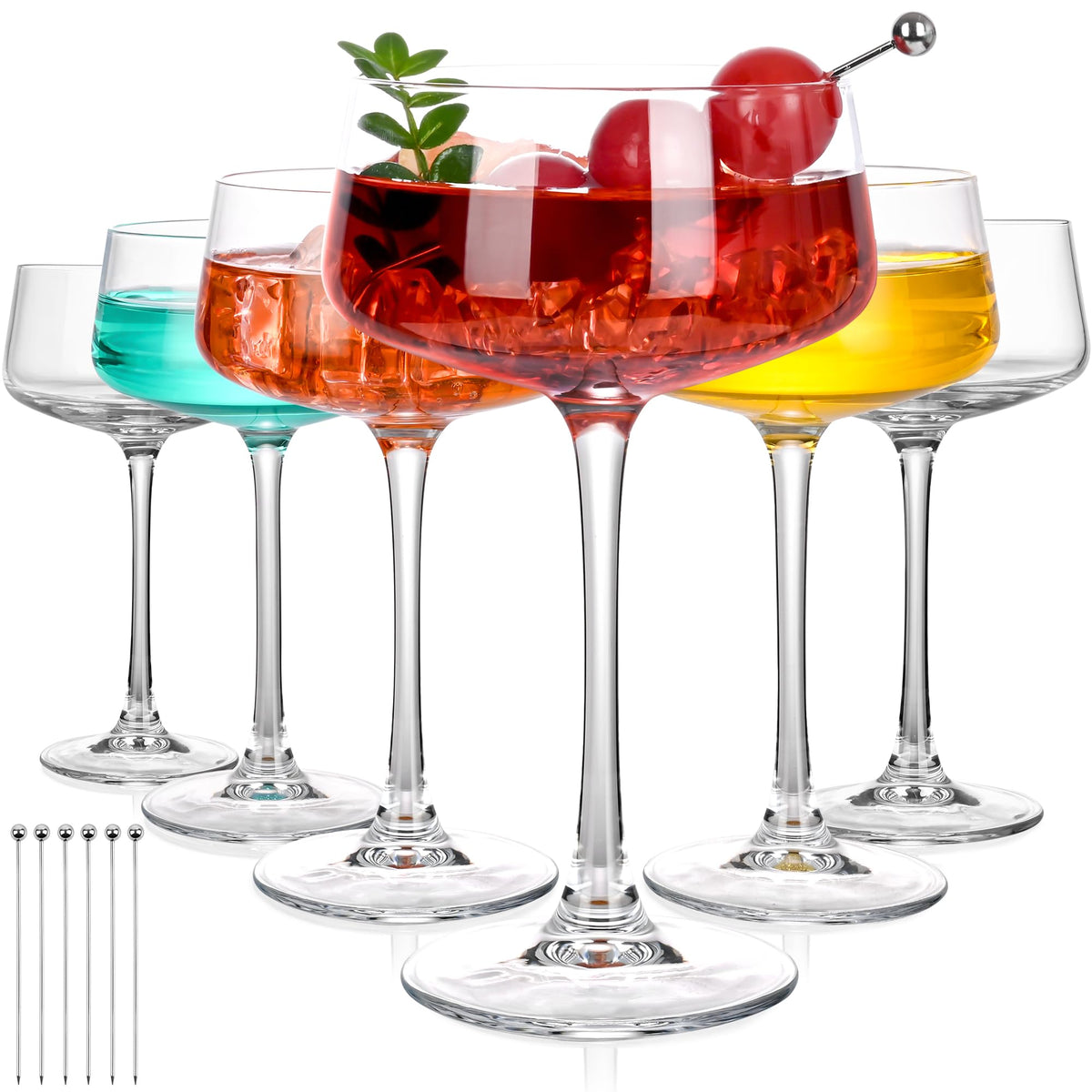 KMIGRUAN hand-blown crystal martini coupe glasses set of 6 for premium entertaining.