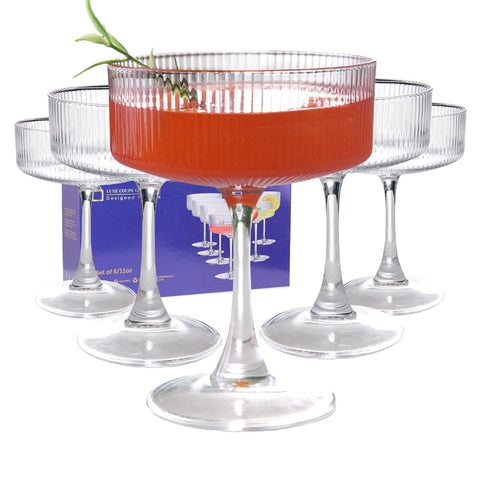 KMIGRUAN vintage ribbed coupe glasses for elegant entertaining and cocktails