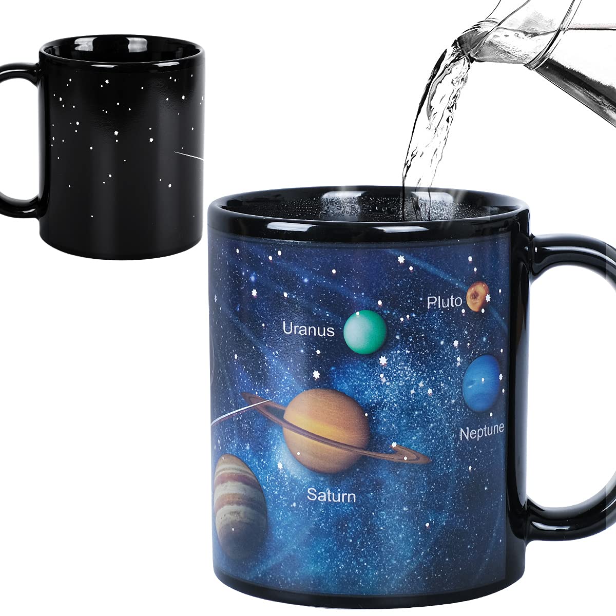 Kmiles heat-changing solar system mug reveals planets when filled with hot coffee