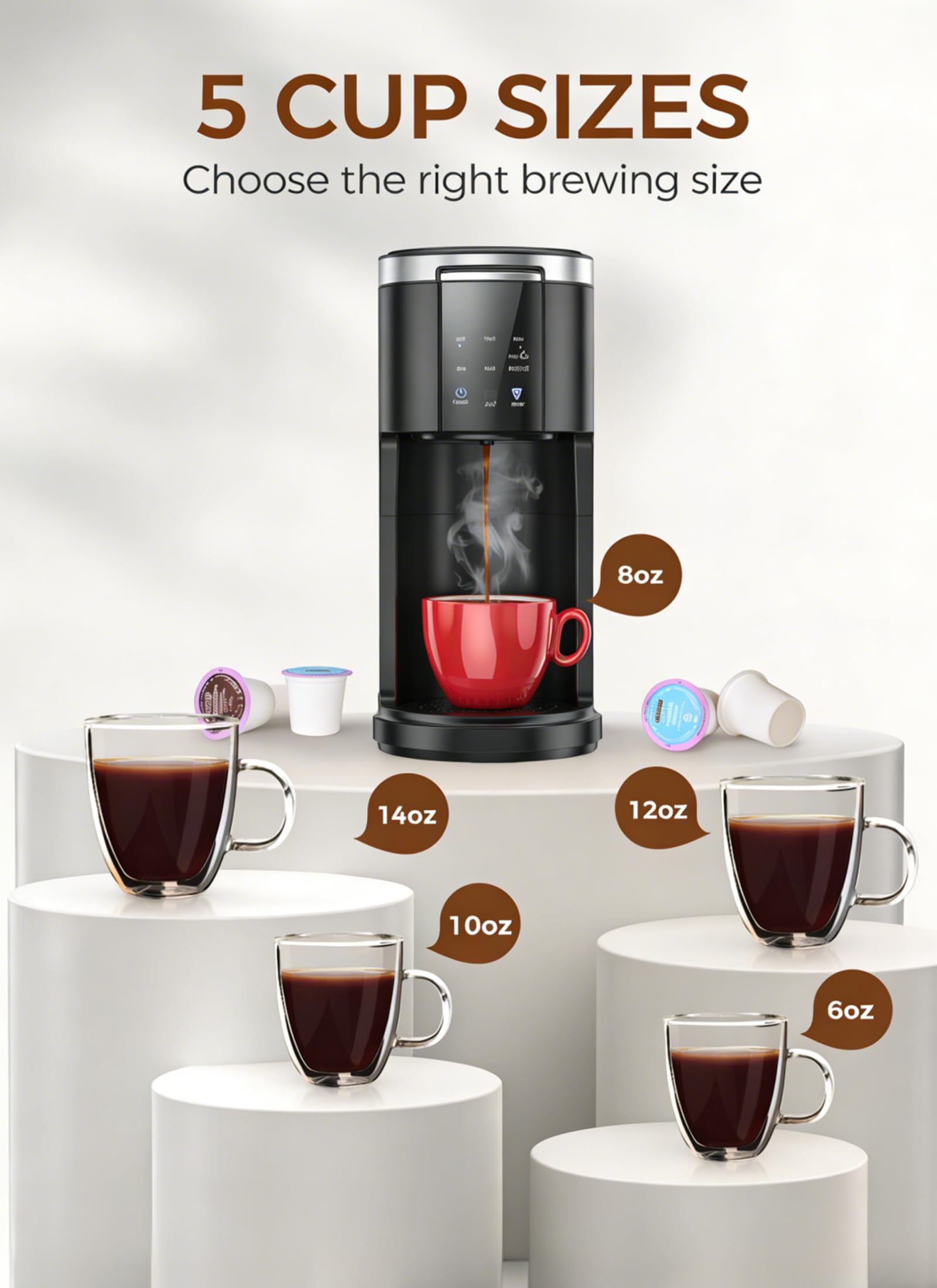 Kndko brew size options displayed, convenient for customizing portions.