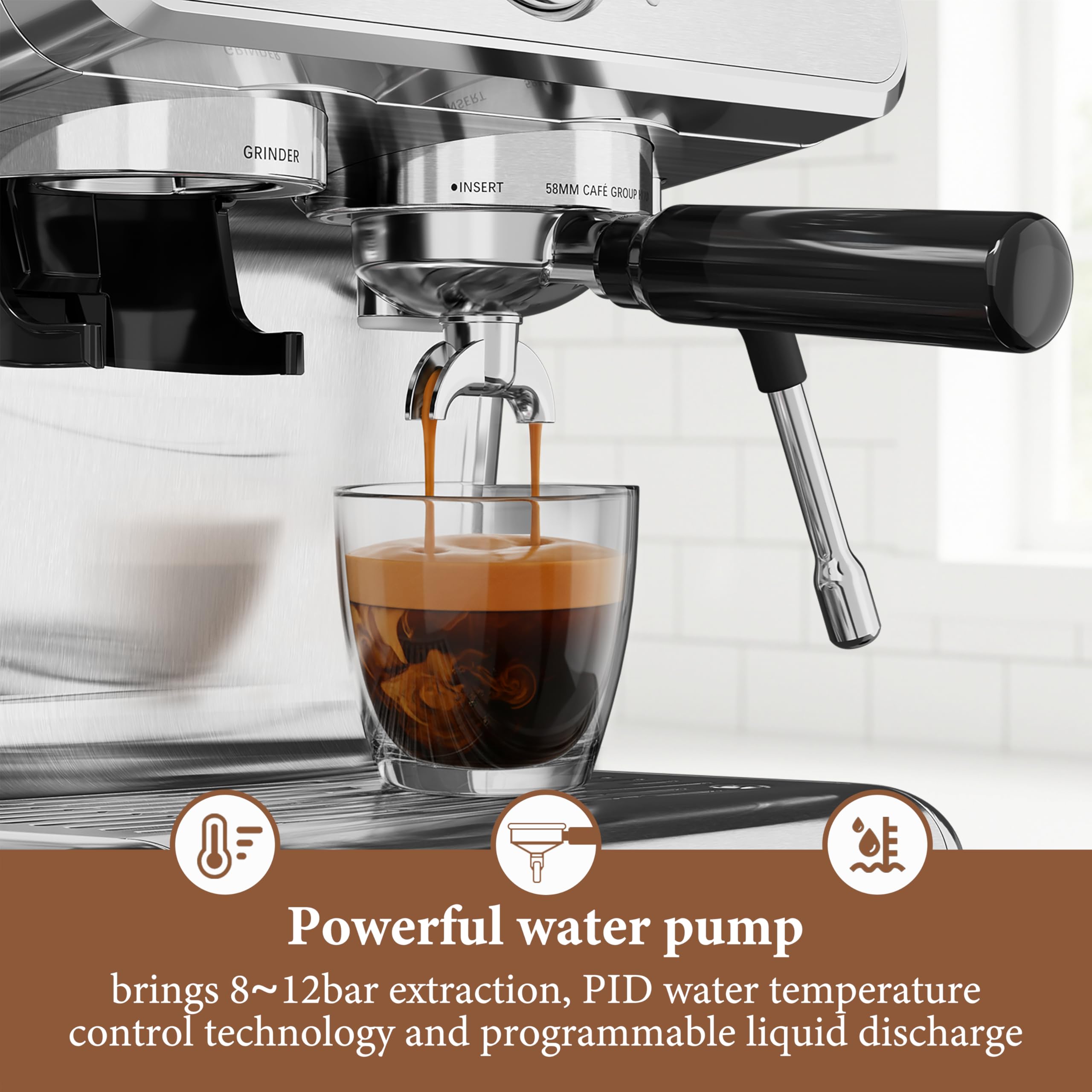 Kndko espresso machine 20 bar pump for rich extraction.