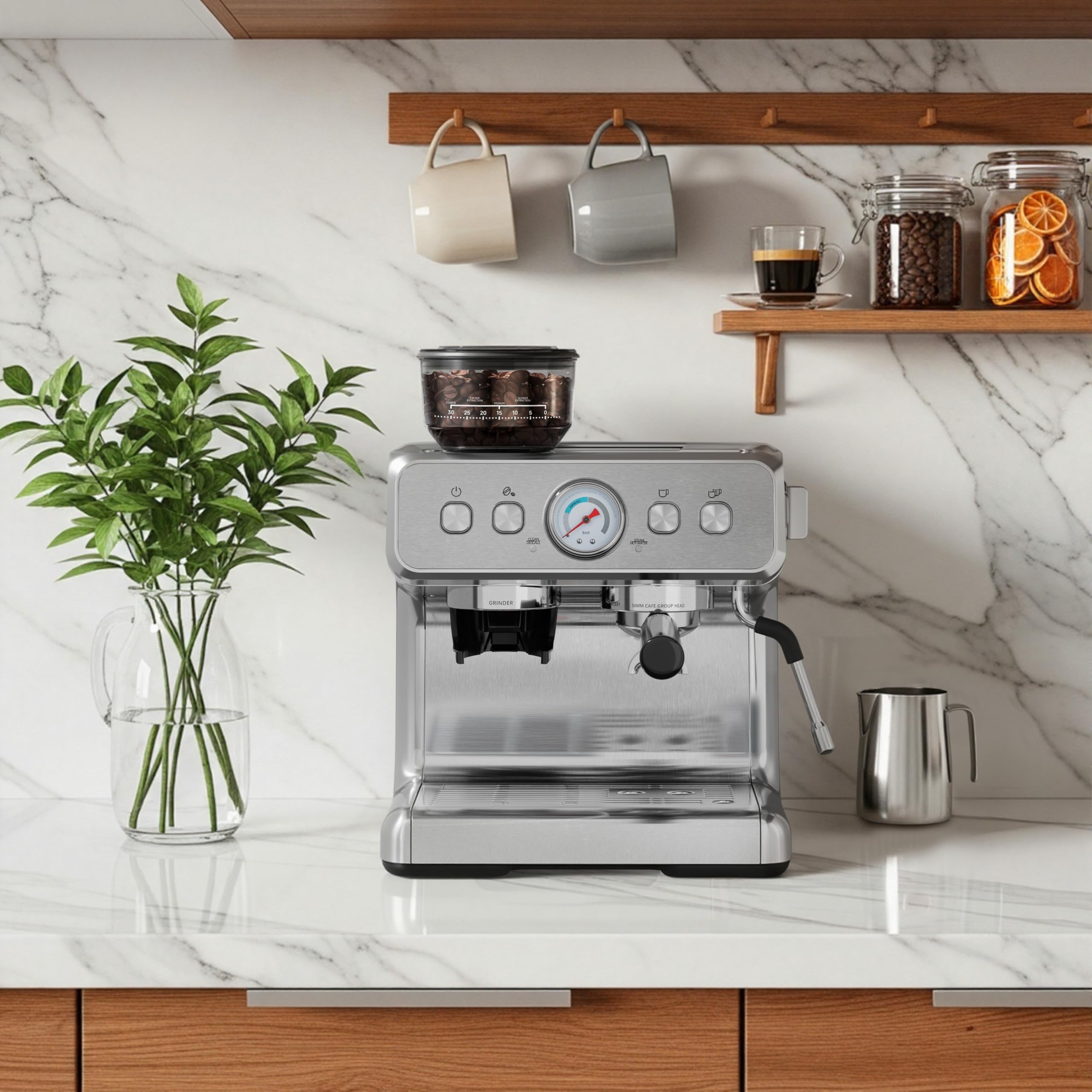 Kndko espresso machine grinder digital display panel close-up.