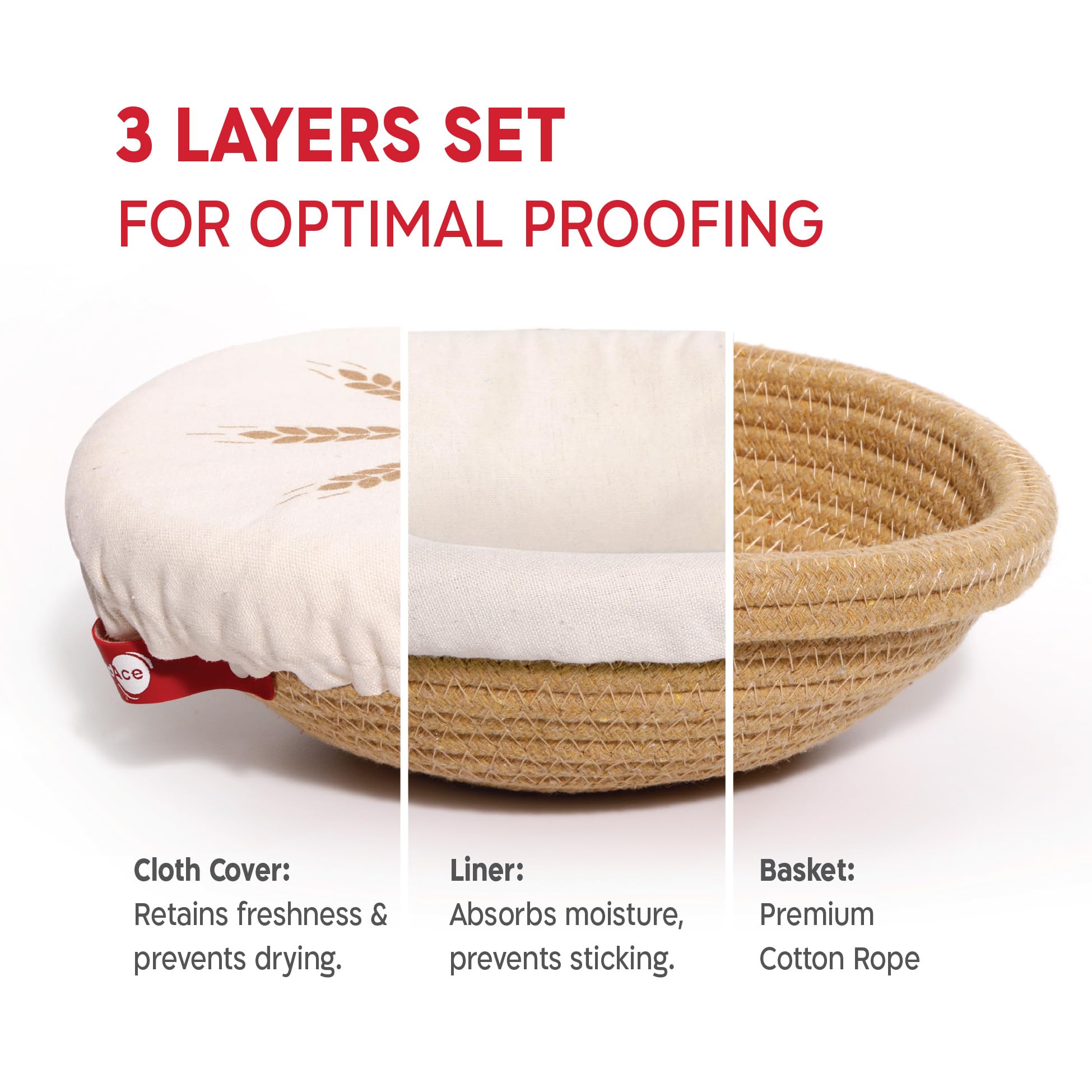 KNEADACE banneton liner pack highlights moisture control for consistent dough rise.