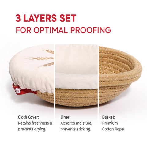 KNEADACE banneton liner pack highlights moisture control for consistent dough rise.