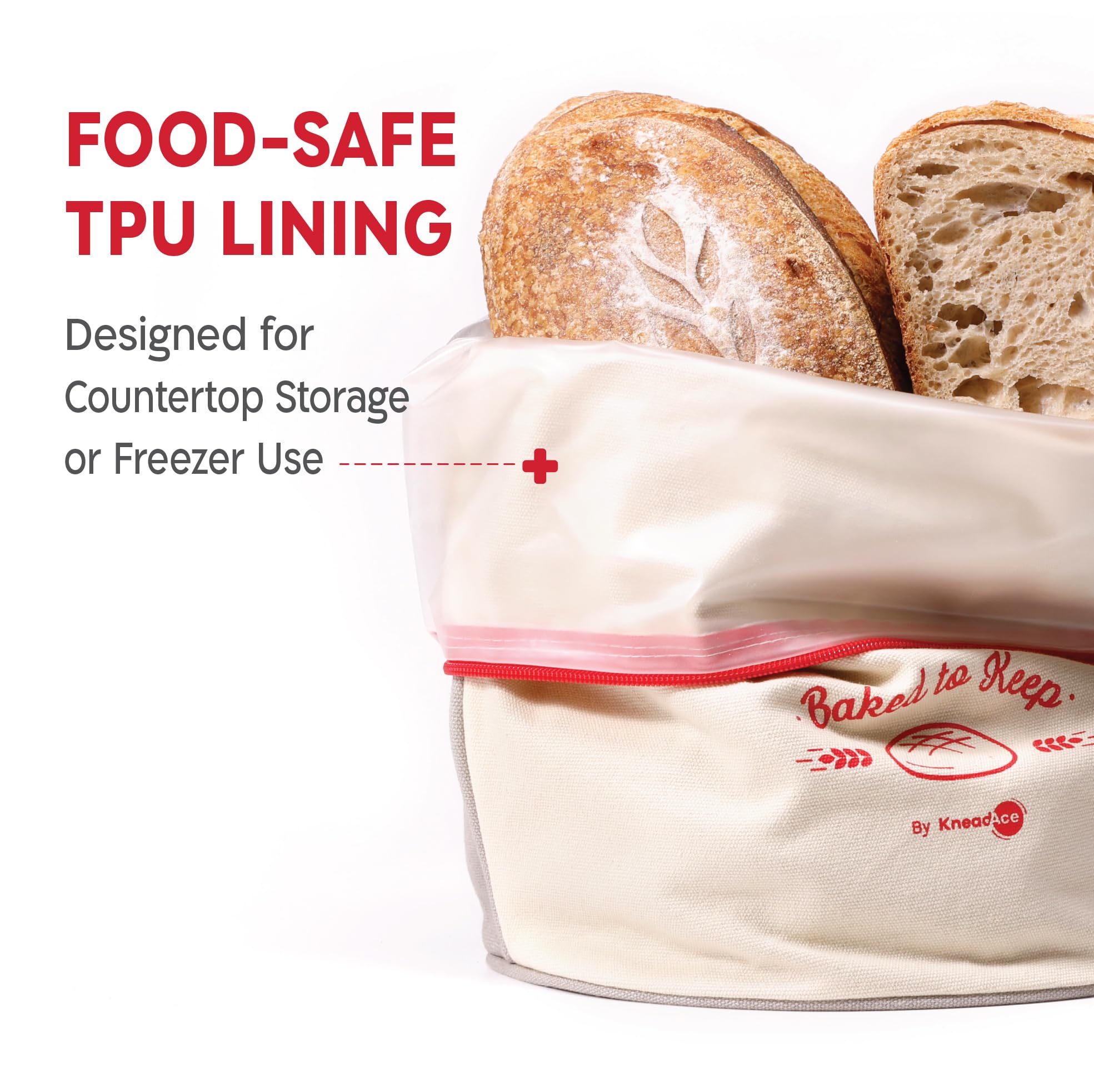 KNEADACE freezer-ready bread bag protects loaves from freezer burn