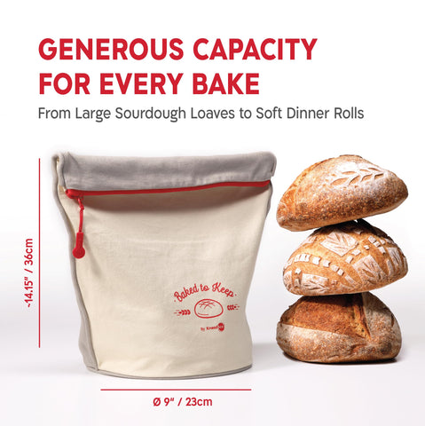 KNEADACE bread bag standing base keeps it upright on surfaces