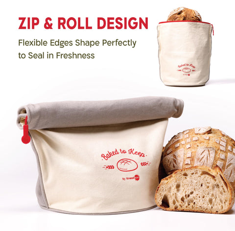 KNEADACE bread bag with food-safe TPU lining protects against moisture and odors