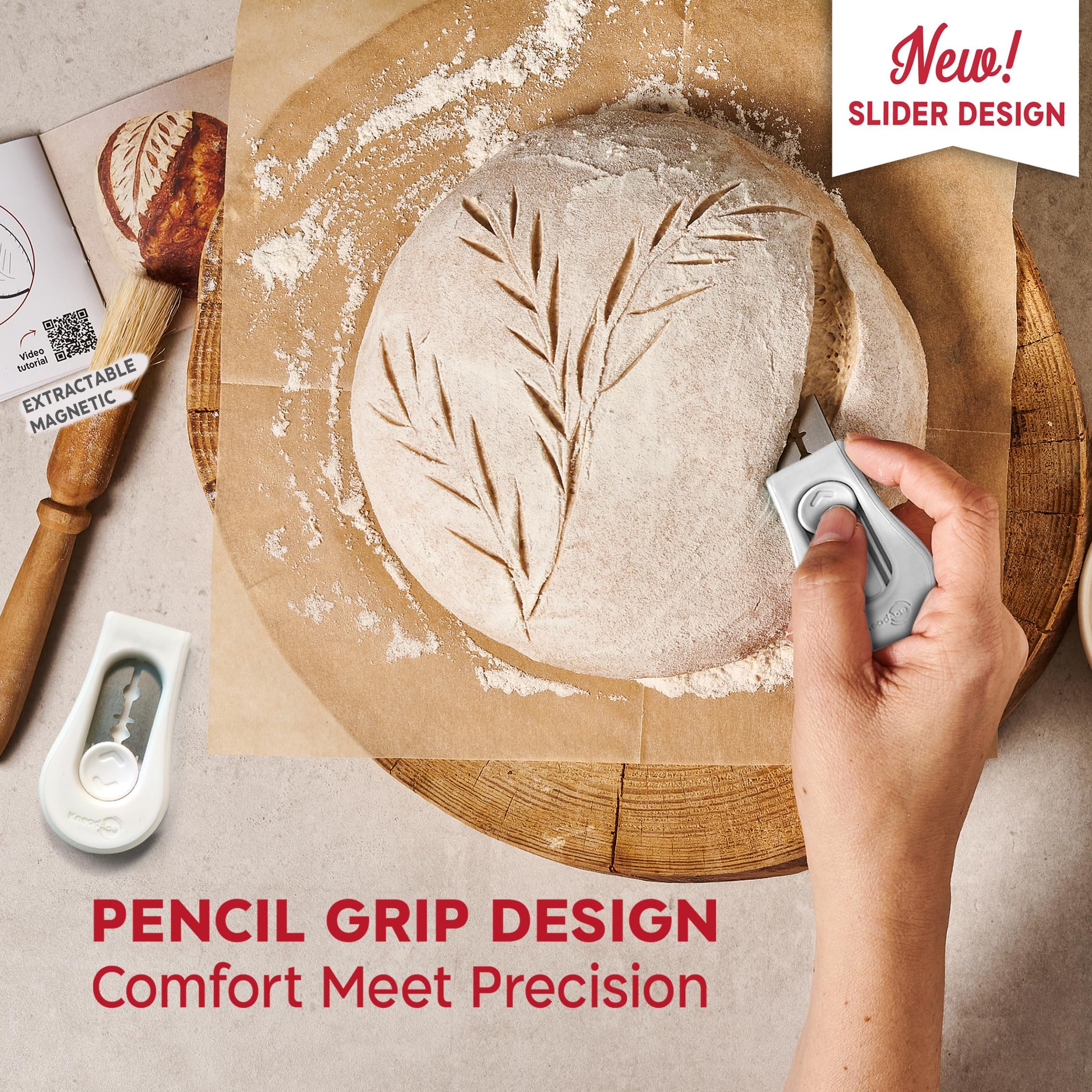 KNEADACE bread lame with sliding knob ensures safe blade changes