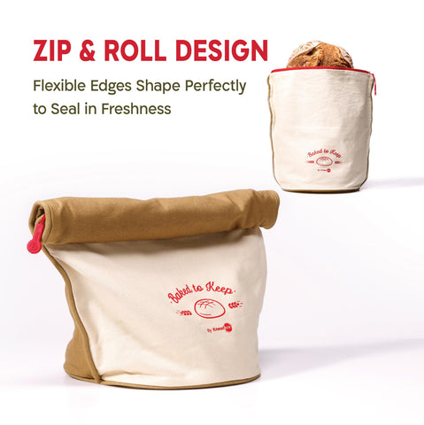 KNEADACE Bread Bag cotton exterior provides durable everyday bread storage