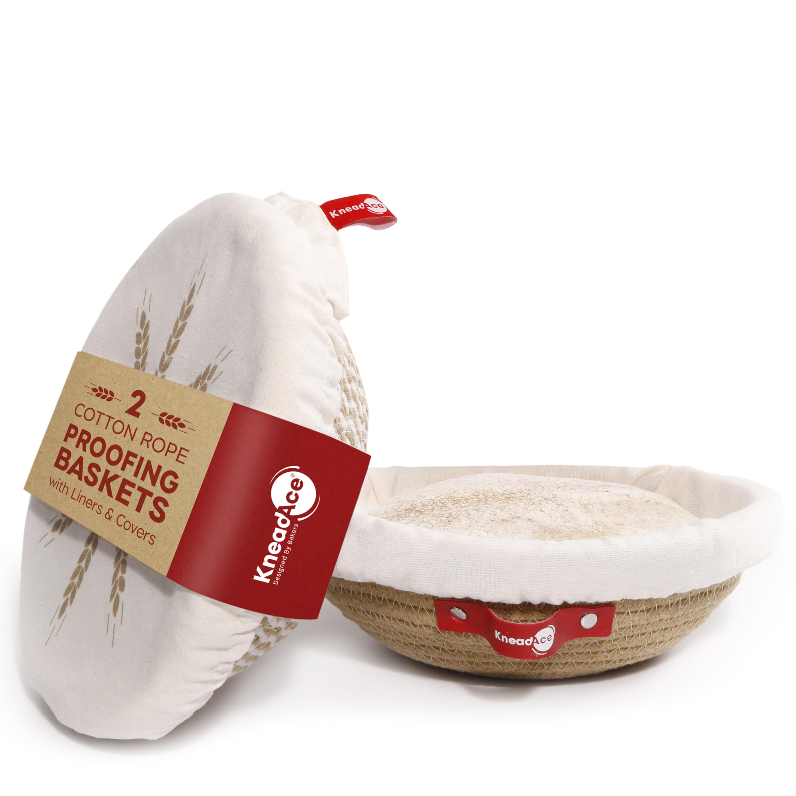 KNEADACE cotton rope banneton round set shows breathable proofing for even rise.