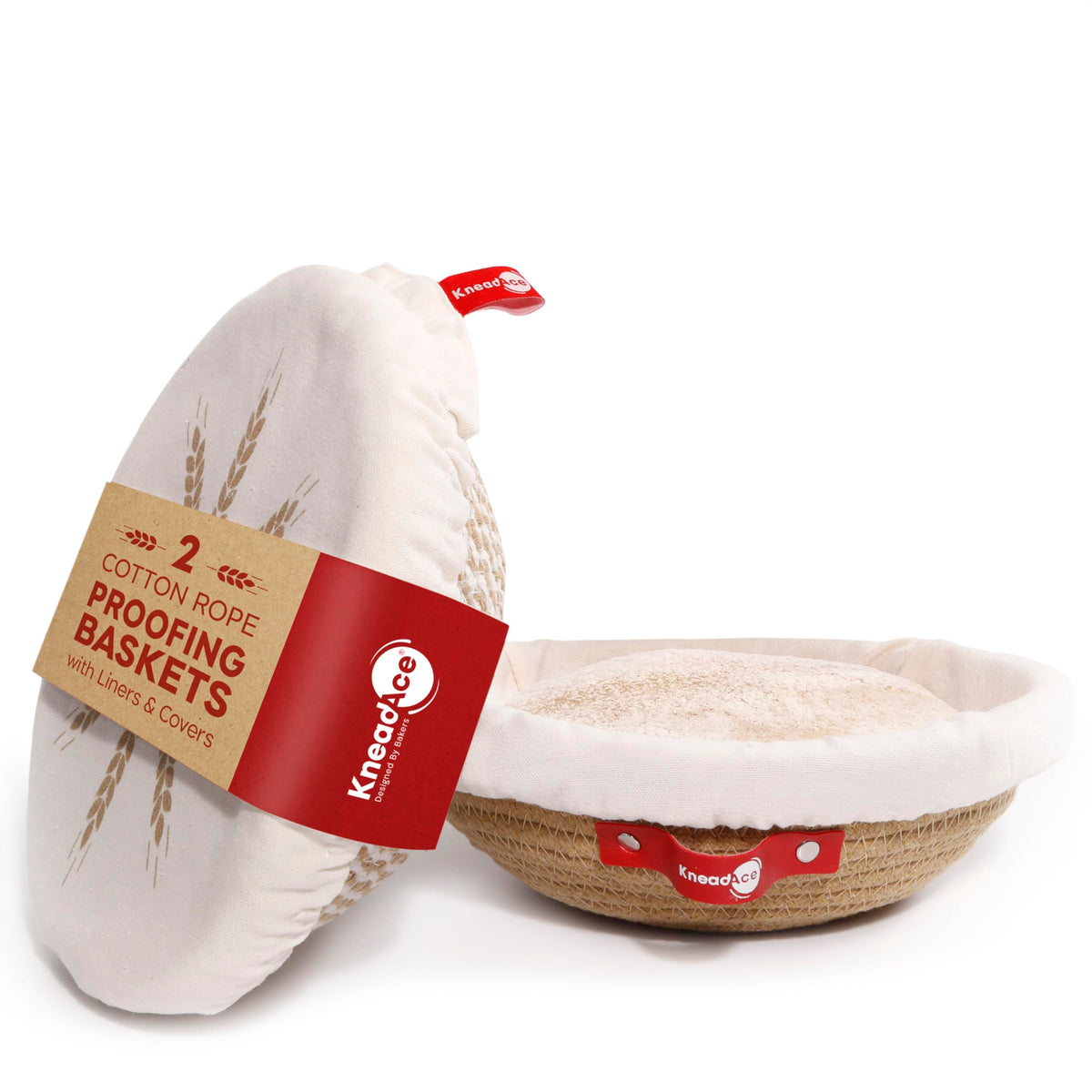KNEADACE cotton rope banneton round set shows breathable proofing for even rise.