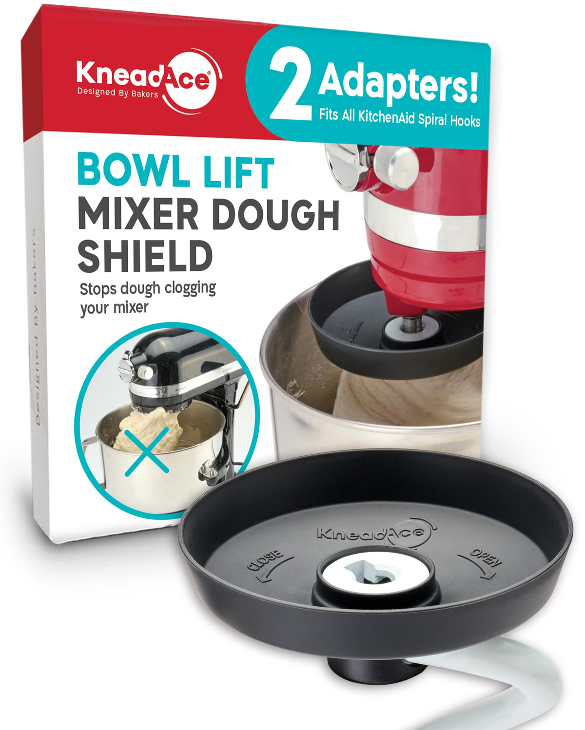 KneadAce spiral shield on KitchenAid keeps dough in the bowl.