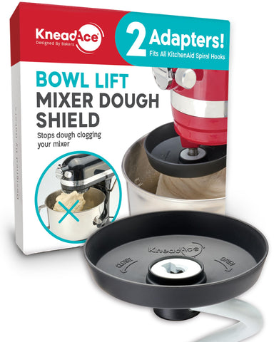 KneadAce spiral shield on KitchenAid keeps dough in the bowl.