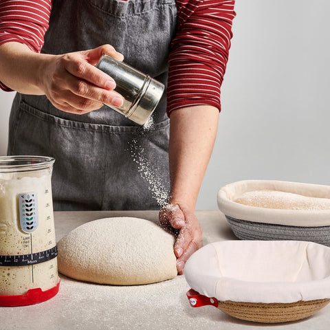 KneadAce proofing basket set with liner and cover for versatile kitchen storage.