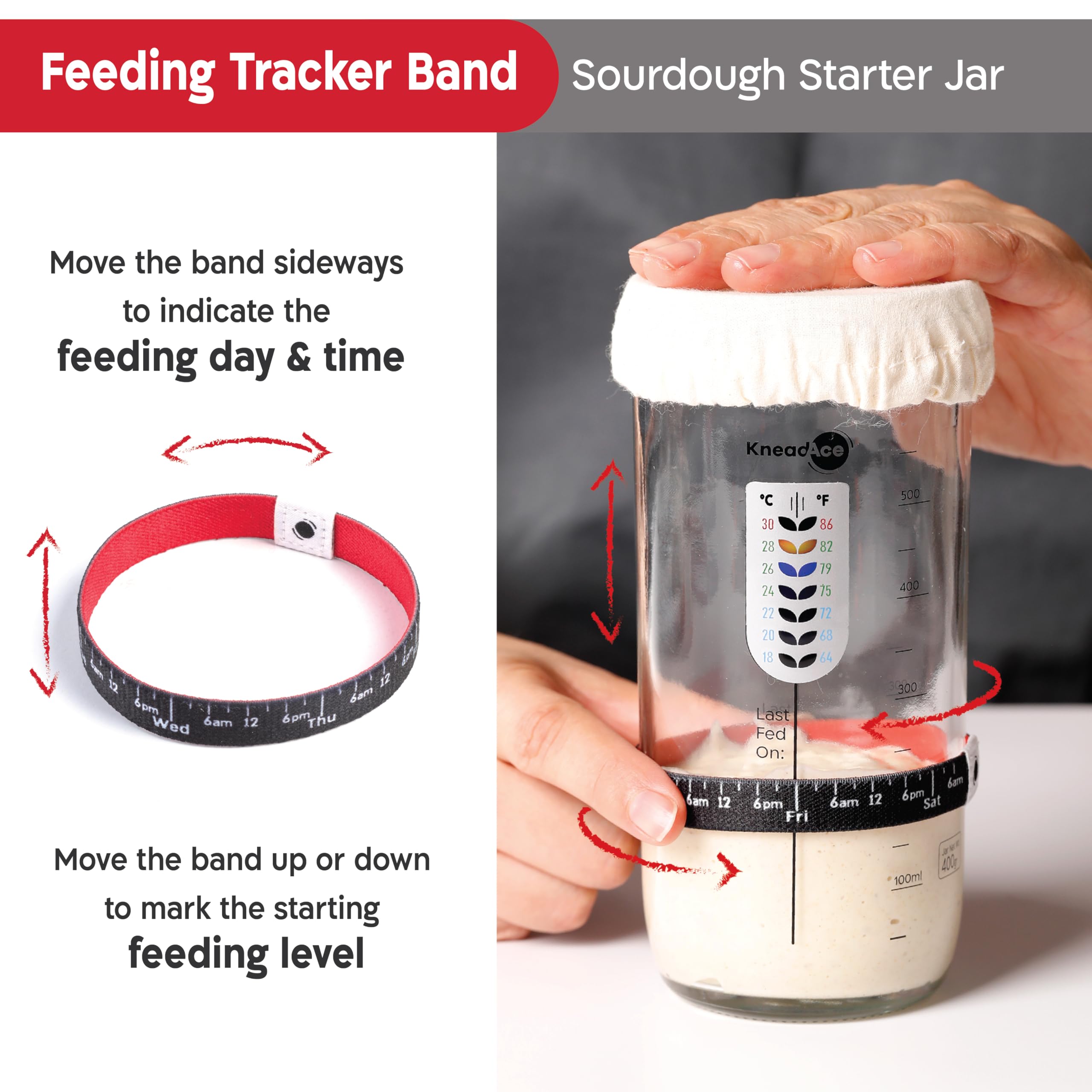 KNEADACE date band on starter kit shows last feed at a glance