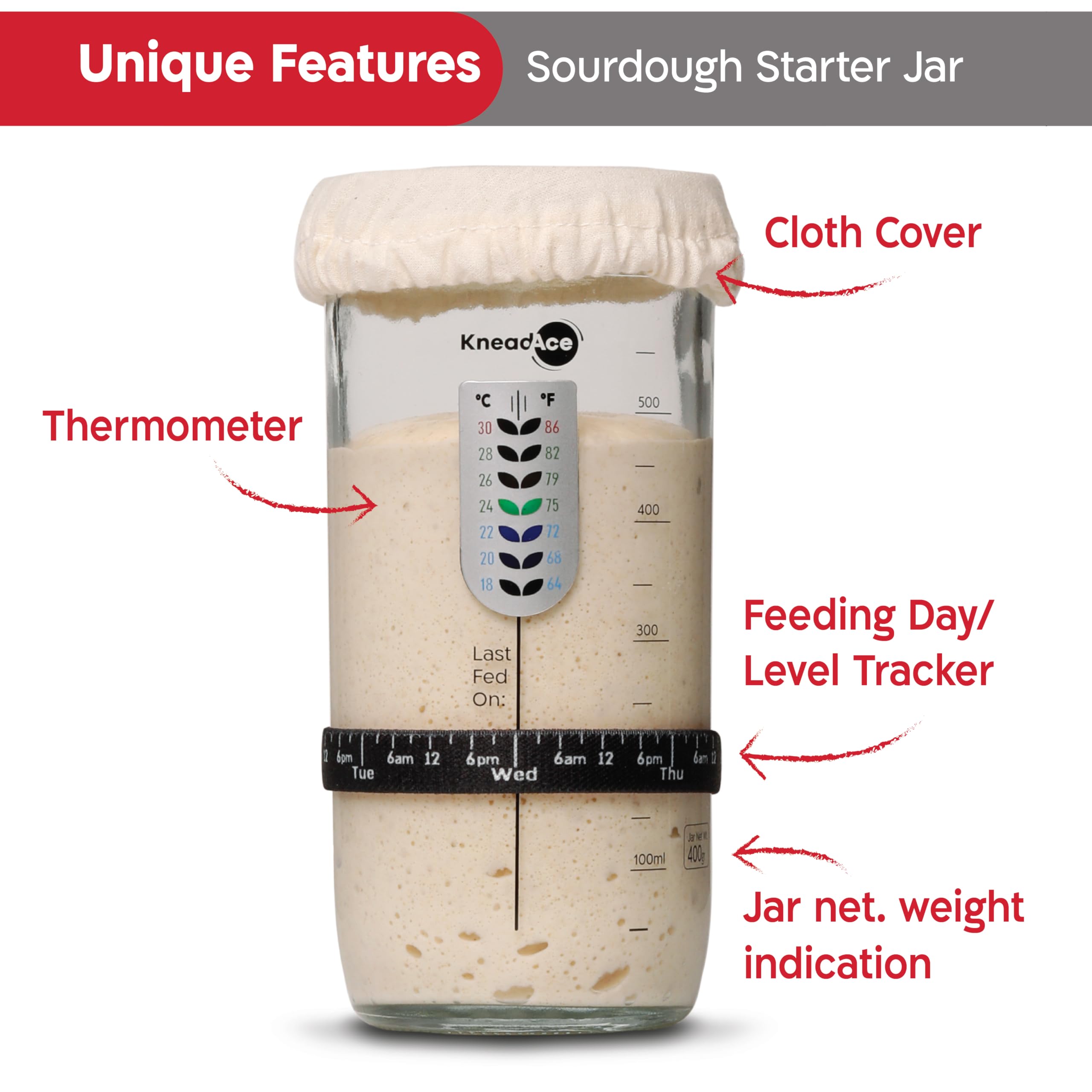 KNEADACE starter jar thermometer for quick temperature checks