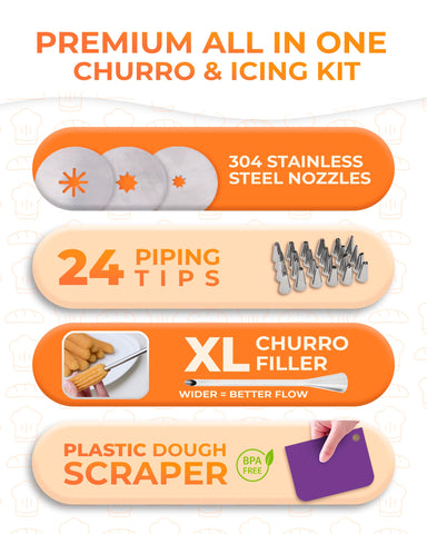 KneadEat Stainless steel filler nozzle enables smooth, mess-free churro filling.