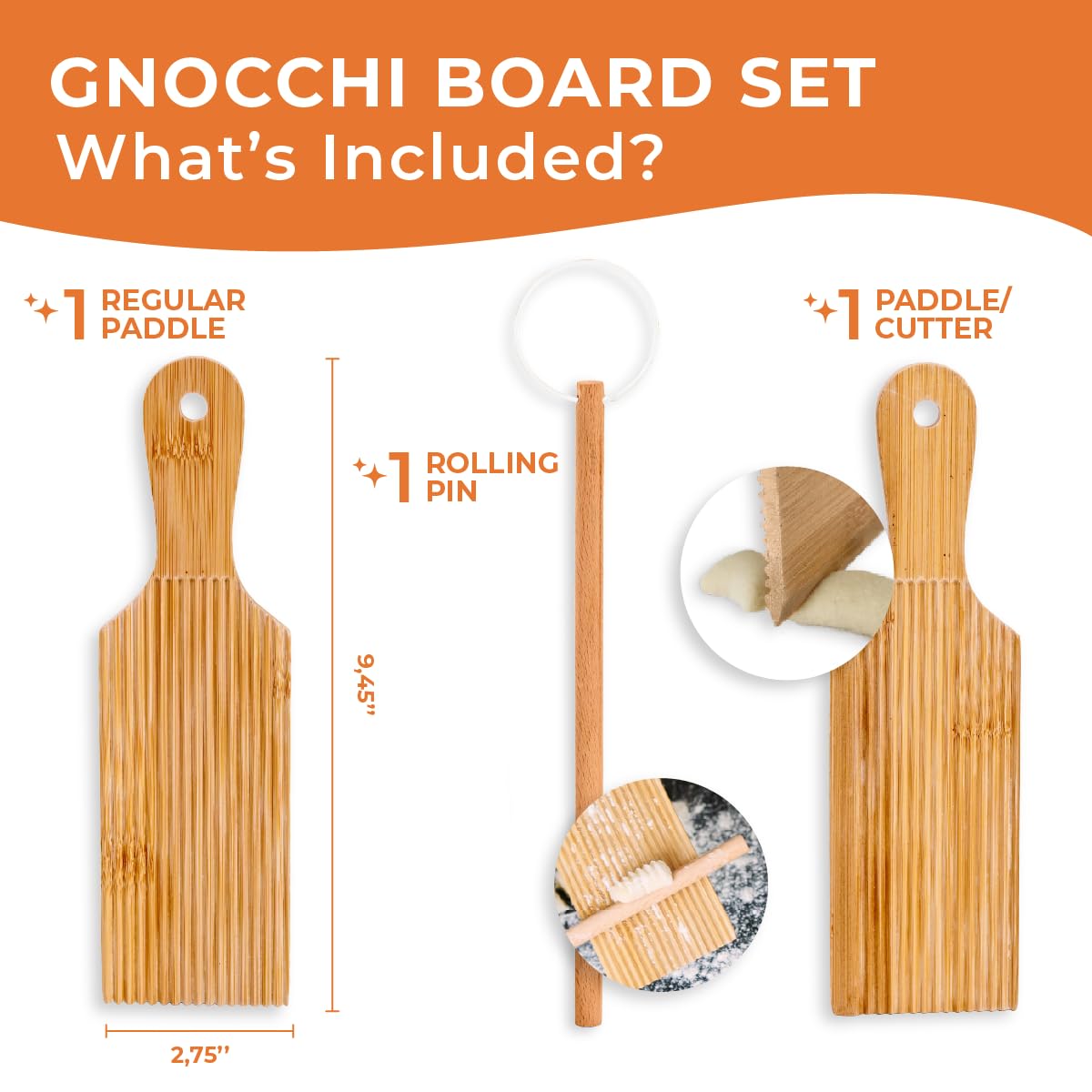 KneadEat gnocchi regular paddle for consistent gnocchi pieces.
