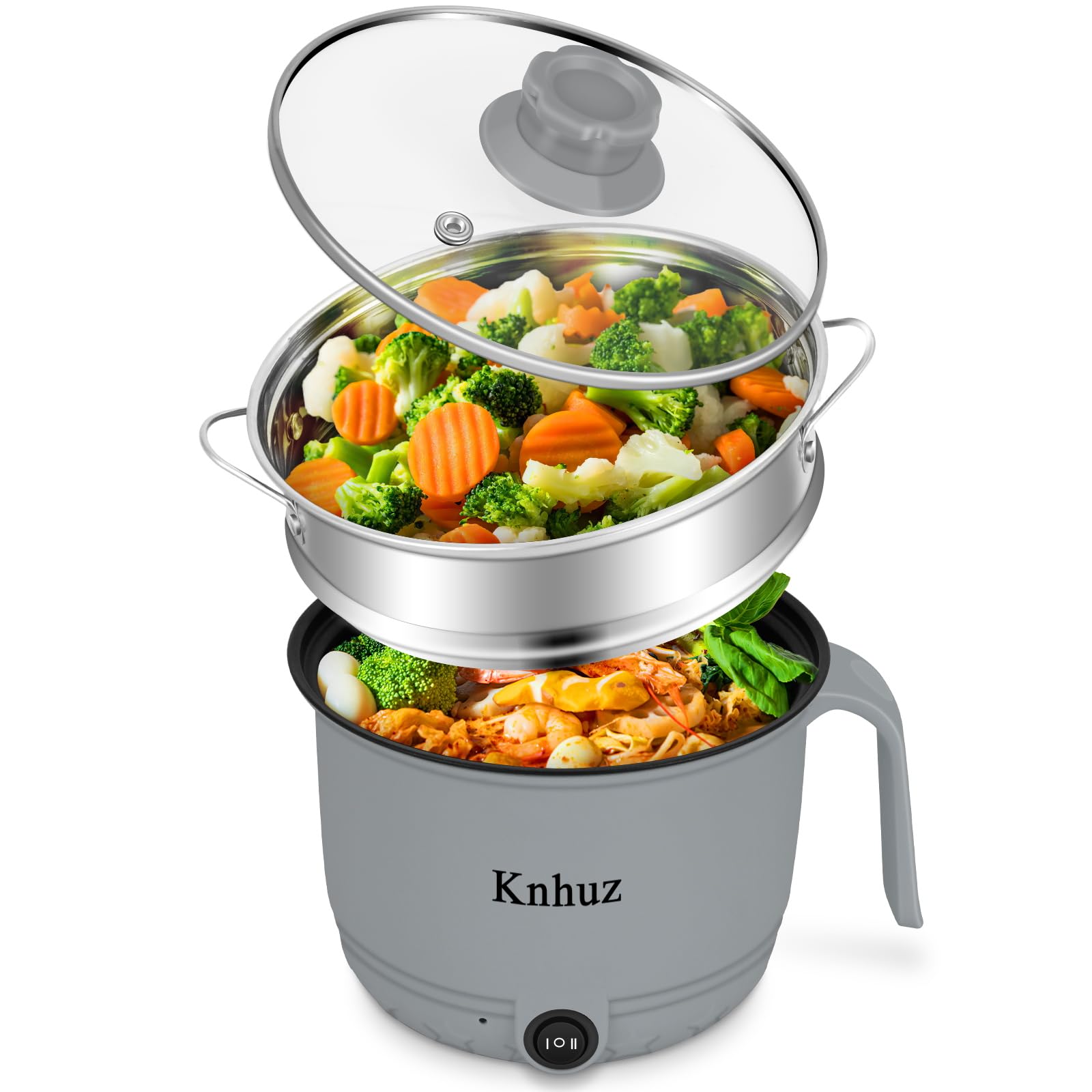 Knhuz hot pot electric with steamer 1.8L compact for dorm room meals.
