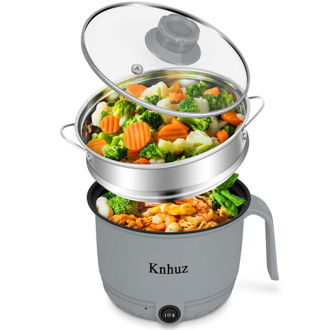 Knhuz hot pot electric with steamer 1.8L compact for dorm room meals.