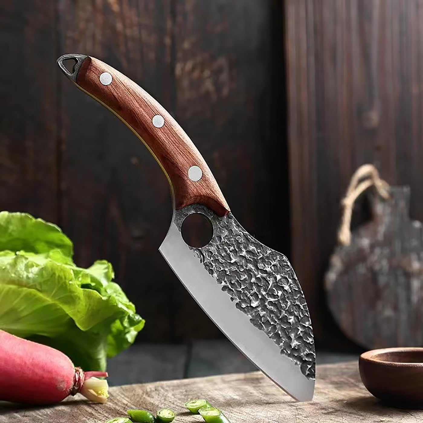KNIFAST unique blade design adds style and efficient chopping.