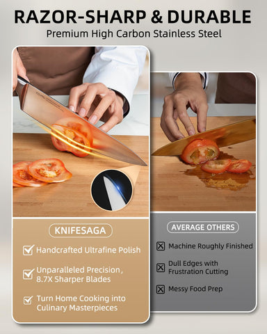 KnifeSaga 10-degree edge close-up for precise slicing