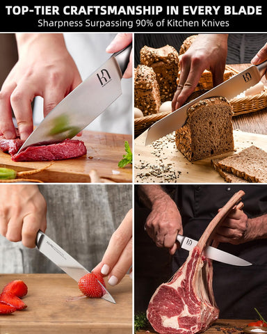 KnifeSaga 6-inch boning knife in block for precise meat trimming.