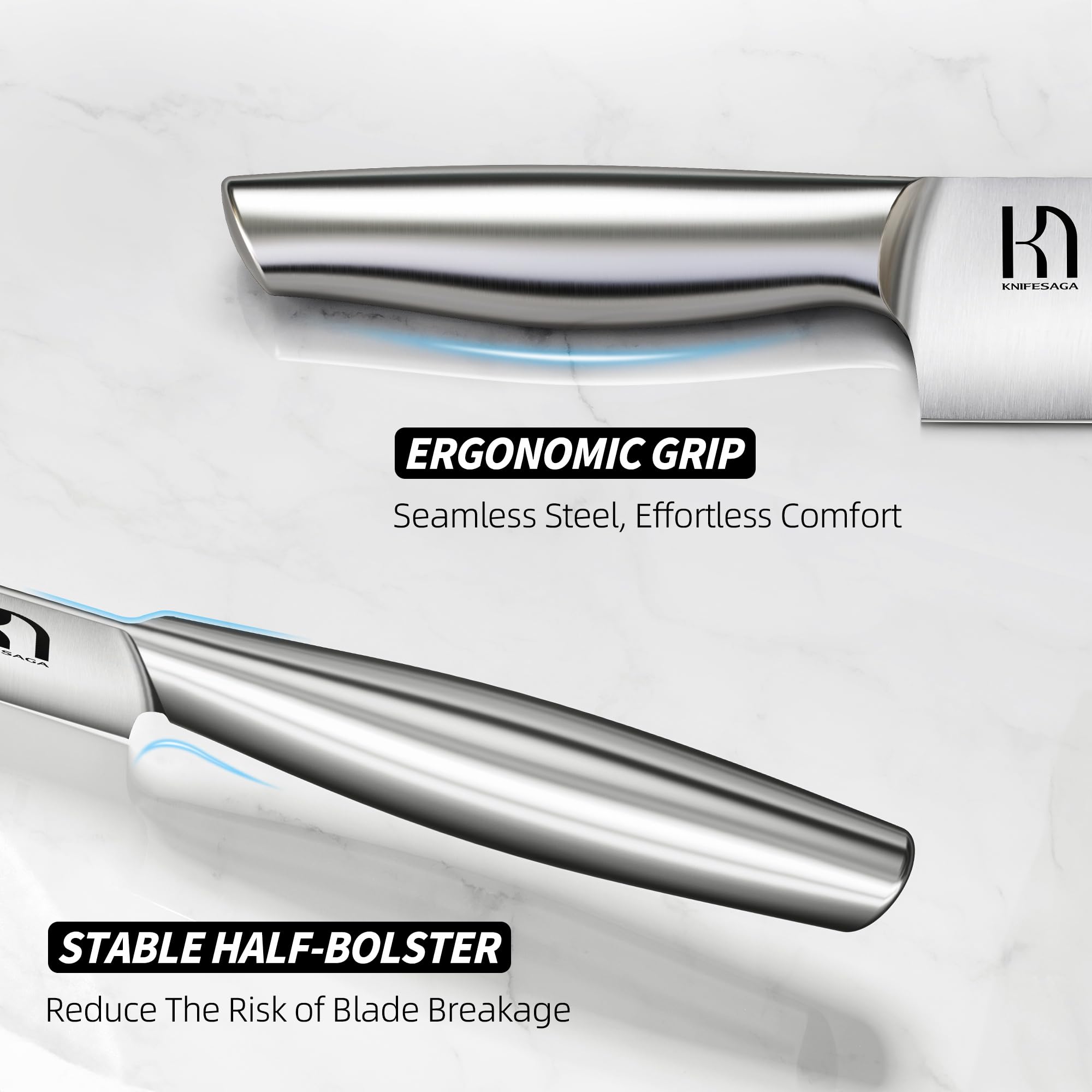 KnifeSaga 6-piece straight-edge steak knives offering confident table cuts.