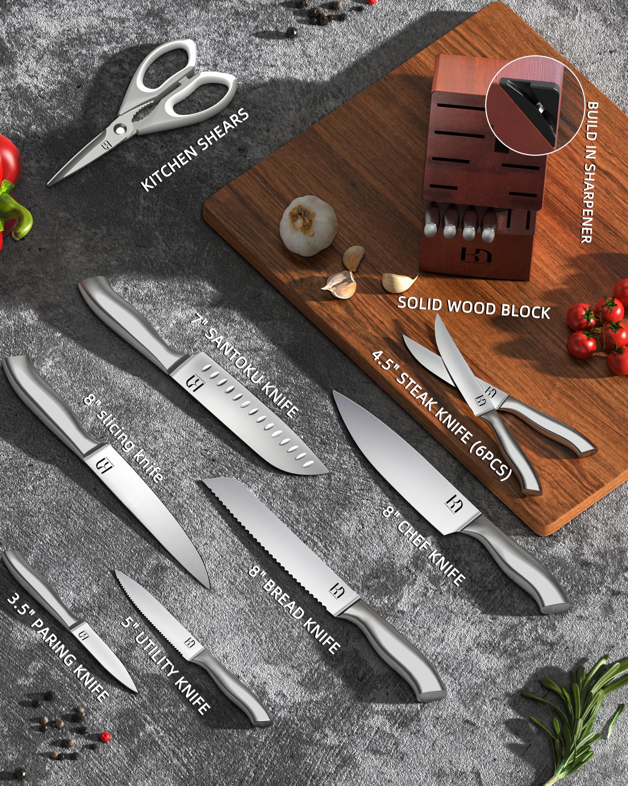 KnifeSaga 7-inch santoku knife in block for versatile slicing.